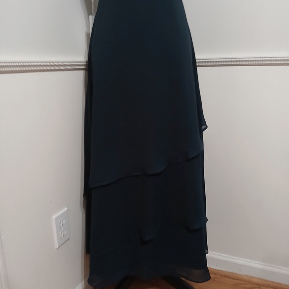 Navy Blue Tiered Chiffon Formal Gown V-Neck Corset Back Size 10 NEW - Picture 4 of 12